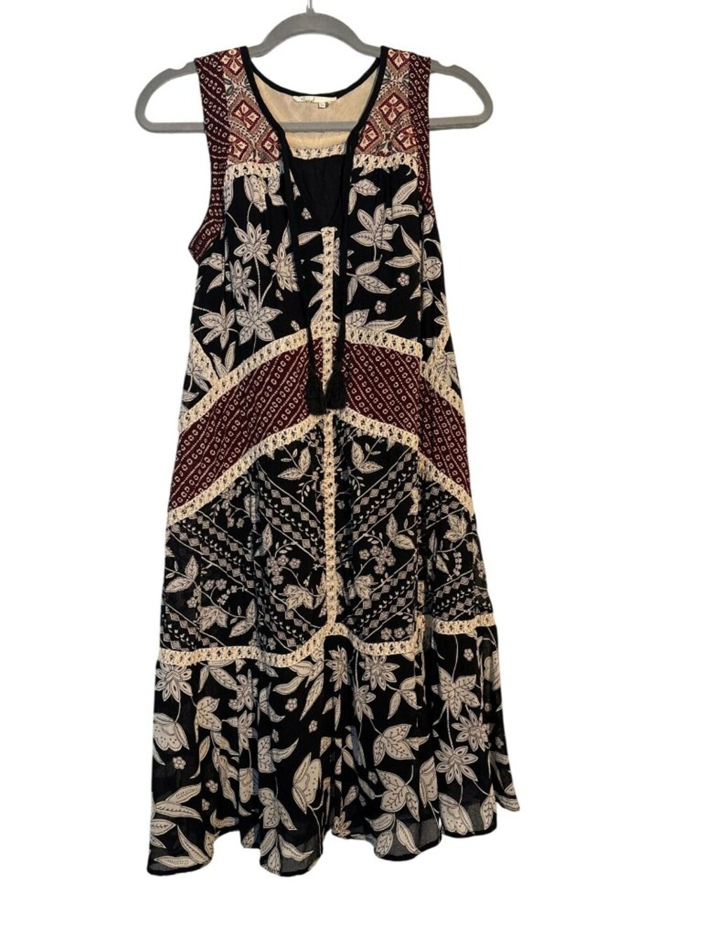 Floreat Anthropologie Floral Crochet Embroidery Midi Dress US 4